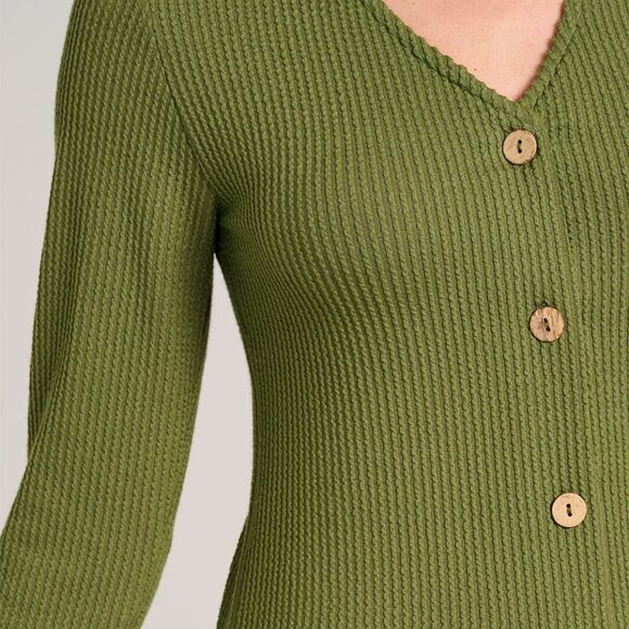 Womens Basic Button Front Long Sleeve Soft Ribbed Knit Soft Stretchy Sweater Top - Picture 3 of 7